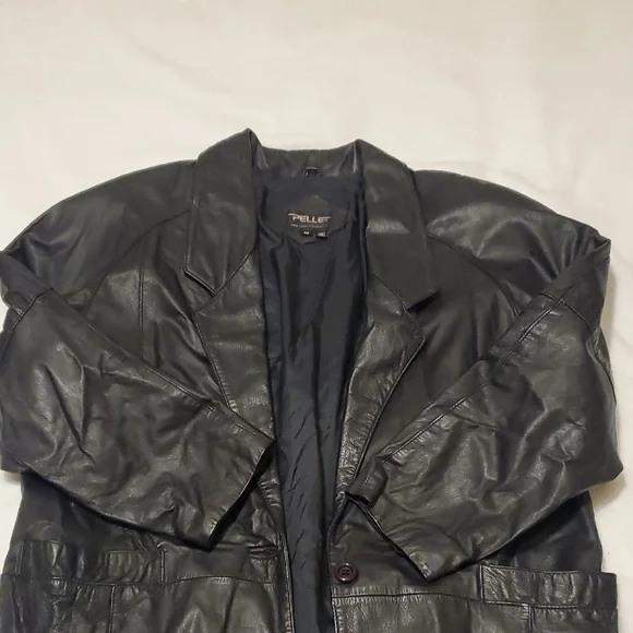 Pelle Black 100% Genuine Leather Trench Coat - Picture 3 of 10